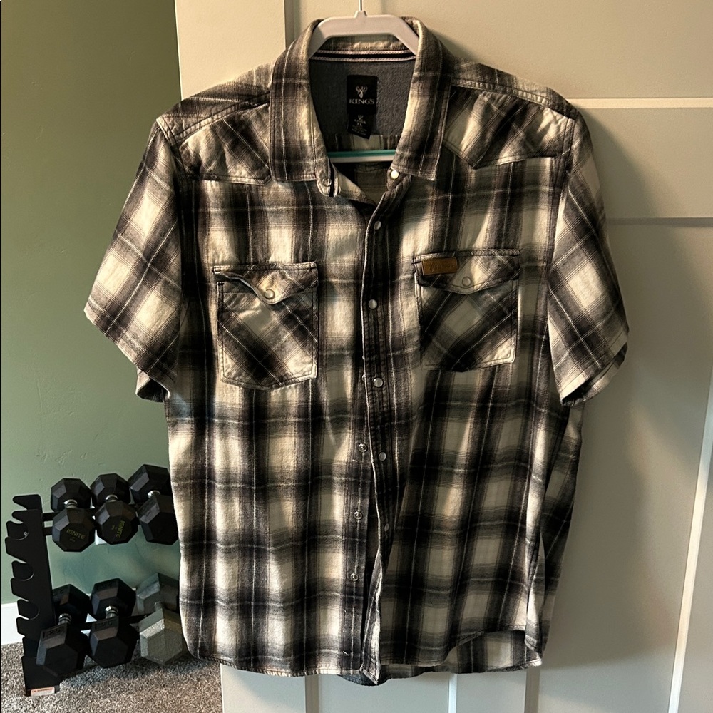 Kenneth Cole Men's Black and White Plaid Shirt